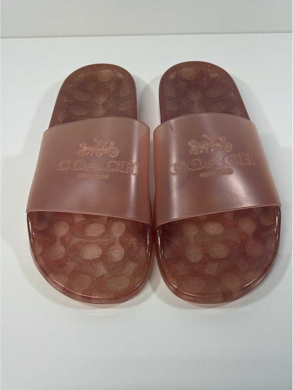 Coach Ulyssa Jelly Slides Pink Red Glitter Signature C Women’s Sandals - Picture 2 of 9